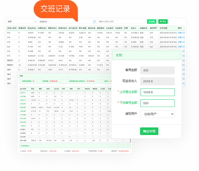 我有几个员工轮班，有没有交班和记录报表呢？